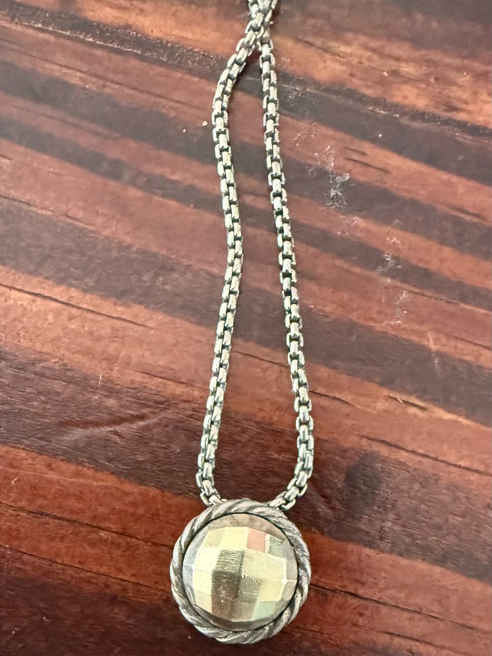 David Yurman Silver Faceted Round Pendant Necklace